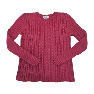 Vintage Womens Cable-Knit Red Sweater 100% Cotton Preppy Sz‎ Large